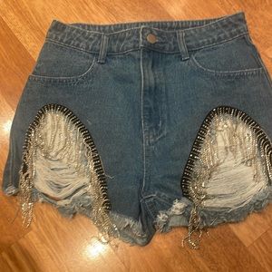 Le Lis denim rhinestone short size small